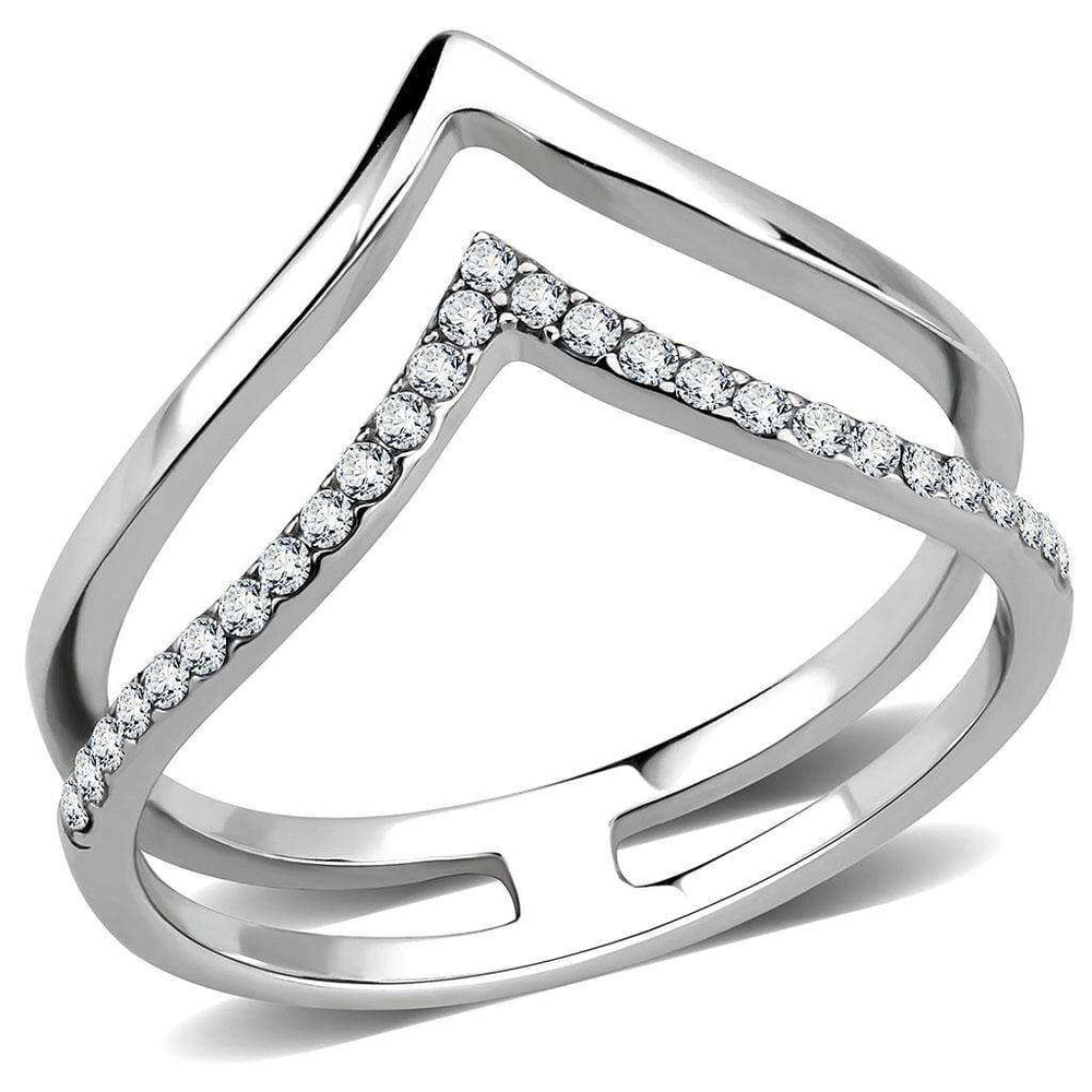 Alamode No Plating Stainless Steel Ring with AAA Grade CZ in Clear - Alamode - Flyclothing LLC