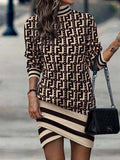 Printed Turtleneck Long Sleeve Mini Dress - Trendsi - Flyclothing LLC