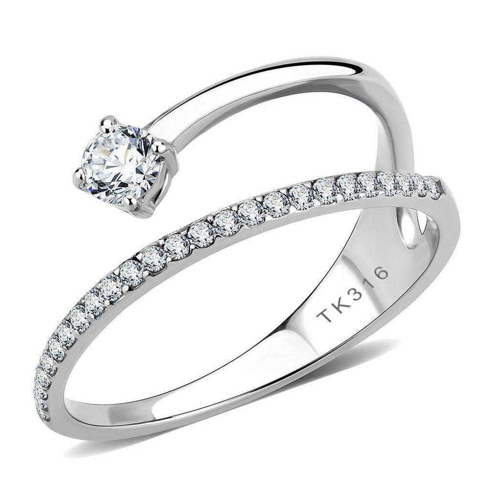 Alamode No Plating Stainless Steel Ring with AAA Grade CZ in Clear - Alamode - Flyclothing LLC