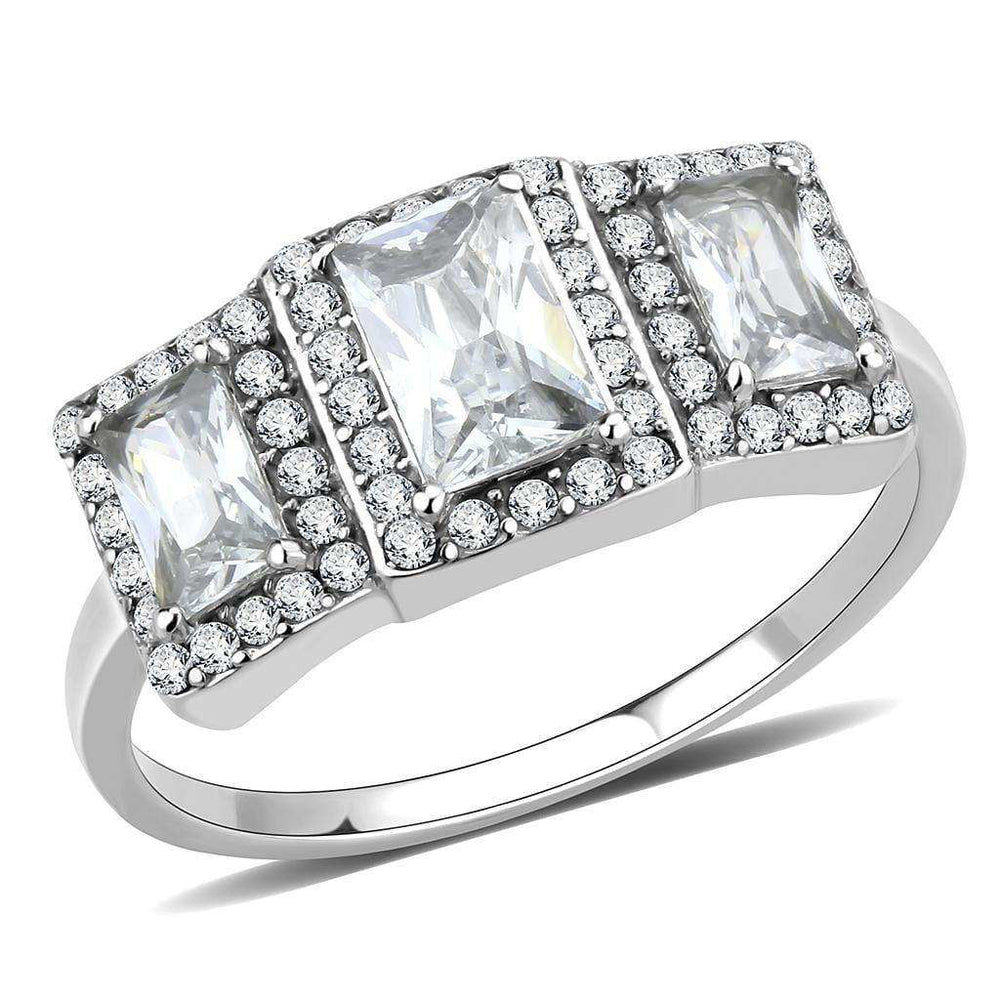 Alamode No Plating Stainless Steel Ring with AAA Grade CZ in Clear - Alamode - Flyclothing LLC