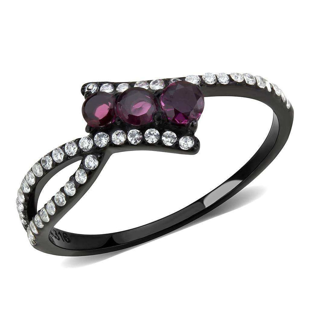 Alamode IP Black(Ion Plating) Stainless Steel Ring with AAA Grade CZ in Fuchsia - Alamode - Flyclothing LLC