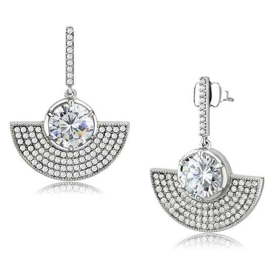 Alamode No Plating Stainless Steel Earrings with AAA Grade CZ in Clear - Alamode - Flyclothing LLC