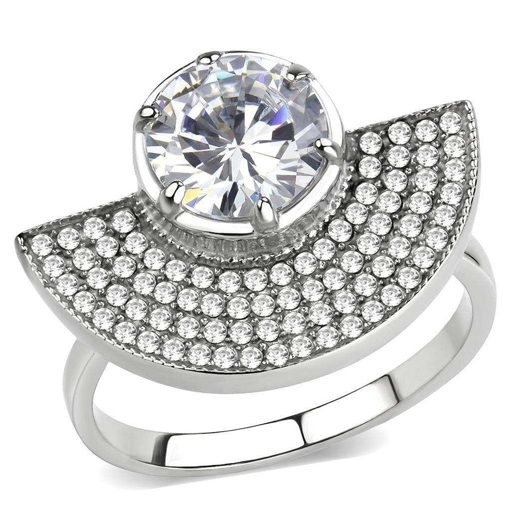 Alamode No Plating Stainless Steel Ring with AAA Grade CZ in Clear - Alamode - Flyclothing LLC