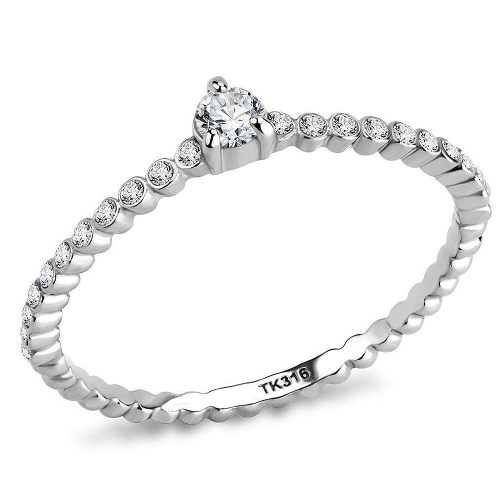 Alamode No Plating Stainless Steel Ring with AAA Grade CZ in Clear - Alamode - Flyclothing LLC