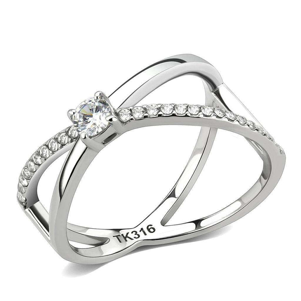 Alamode High polished (no plating) Stainless Steel Ring with AAA Grade CZ in Clear - Alamode - Flyclothing LLC