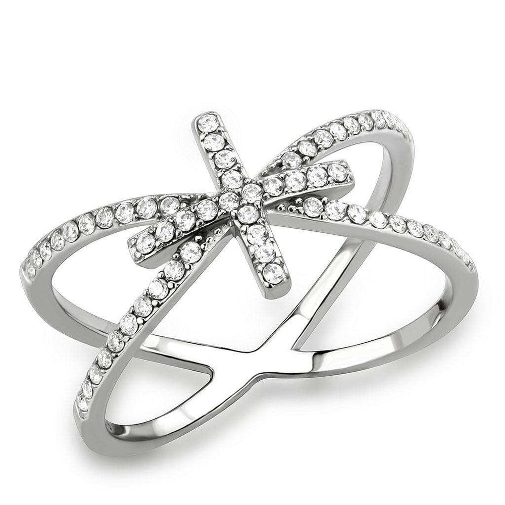 Alamode High polished (no plating) Stainless Steel Ring with AAA Grade CZ in Clear - Alamode - Flyclothing LLC