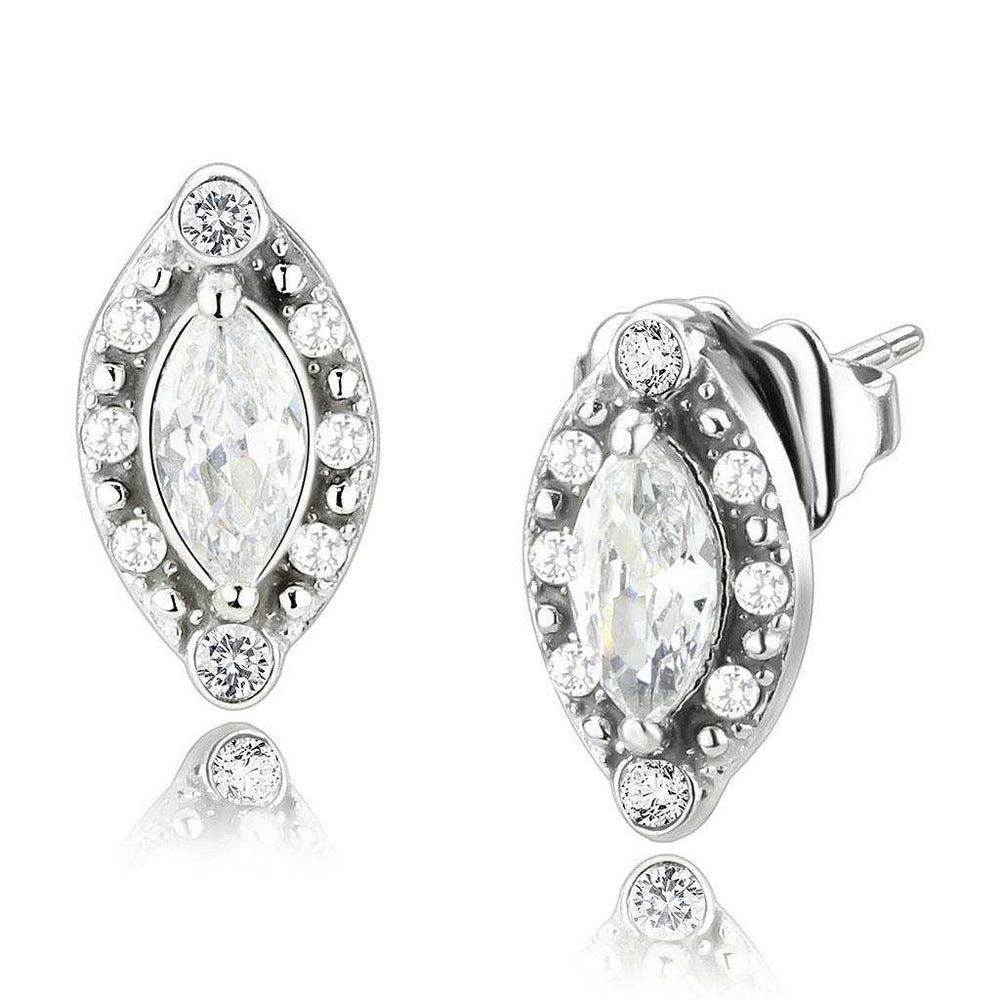 Alamode High polished (no plating) Stainless Steel Earrings with AAA Grade CZ in Clear - Alamode - Flyclothing LLC