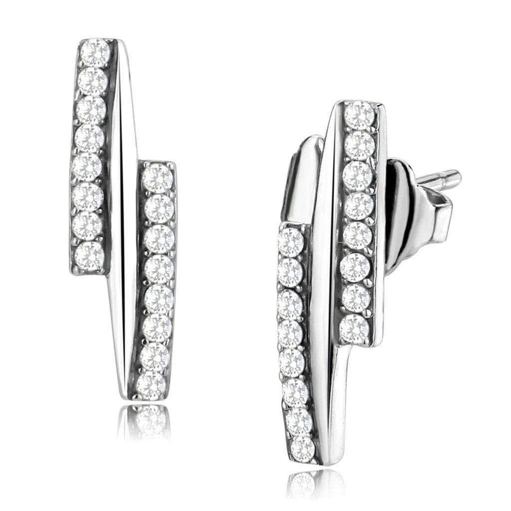 Alamode High polished (no plating) Stainless Steel Earrings with AAA Grade CZ in Clear - Alamode - Flyclothing LLC
