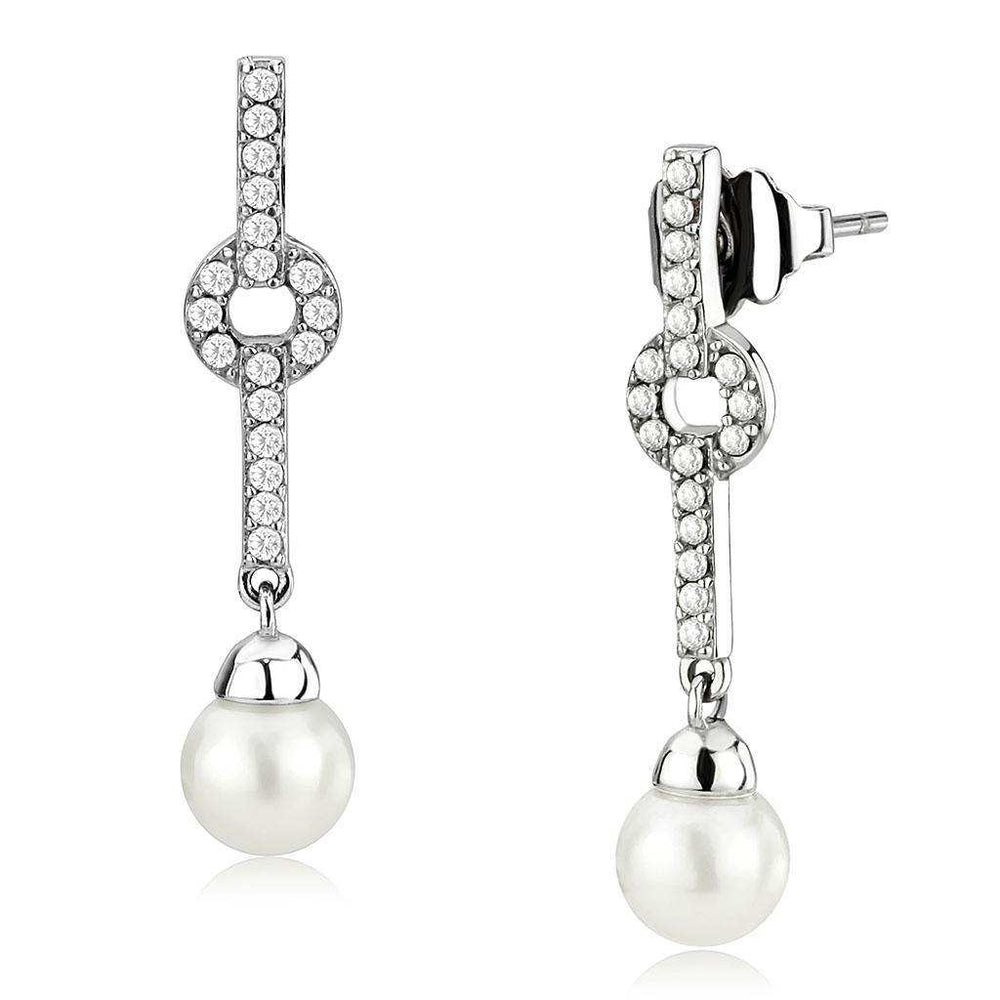 Alamode High polished (no plating) Stainless Steel Earrings with Synthetic Pearl in White - Alamode - Flyclothing LLC