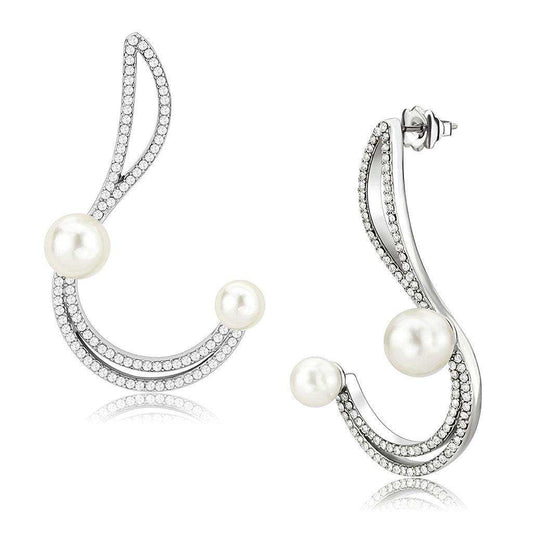 Alamode High polished (no plating) Stainless Steel Earrings with Synthetic Pearl in White - Alamode - Flyclothing LLC