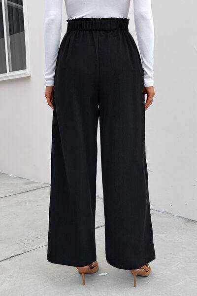 High Waist Ruched Pocketed Wide Leg Pants - Trendsi - Flyclothing LLC