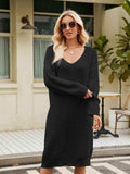 V-Neck Long Sleeve Sweater Dress - Trendsi - Flyclothing LLC