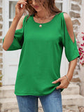Textured Round Neck Split Sleeve Top - Trendsi - Flyclothing LLC