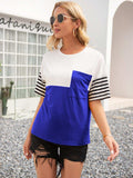 Striped Color Block Round Neck Tee - Trendsi - Flyclothing LLC