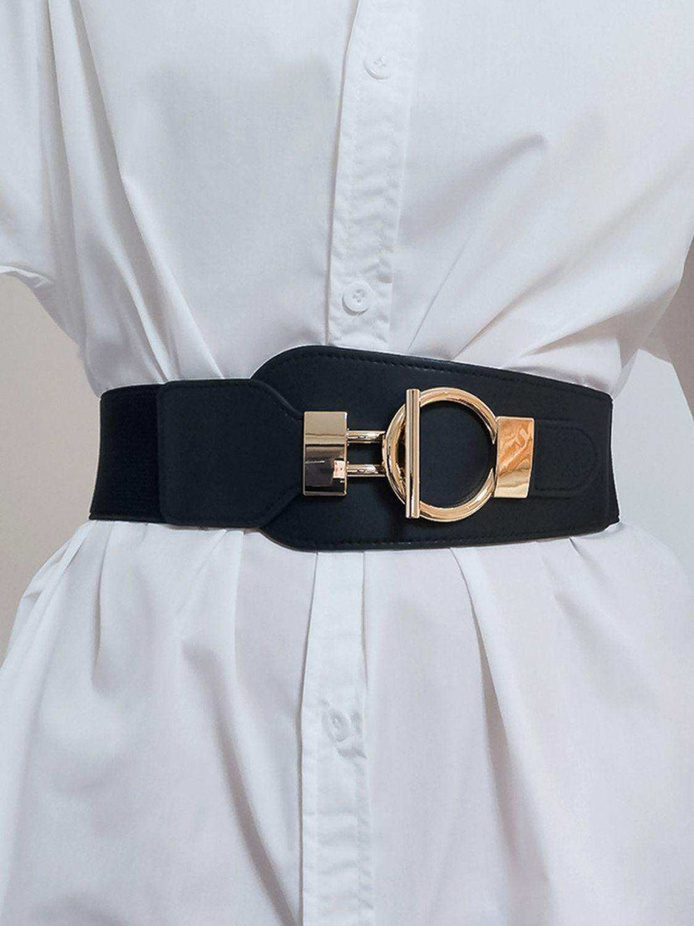 PU Elastic Wide Belt with Alloy Buckle - Trendsi - Flyclothing LLC