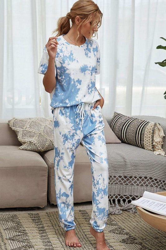Tie-Dye Tee and Drawstring Waist Joggers Lounge Set - Trendsi - Flyclothing LLC