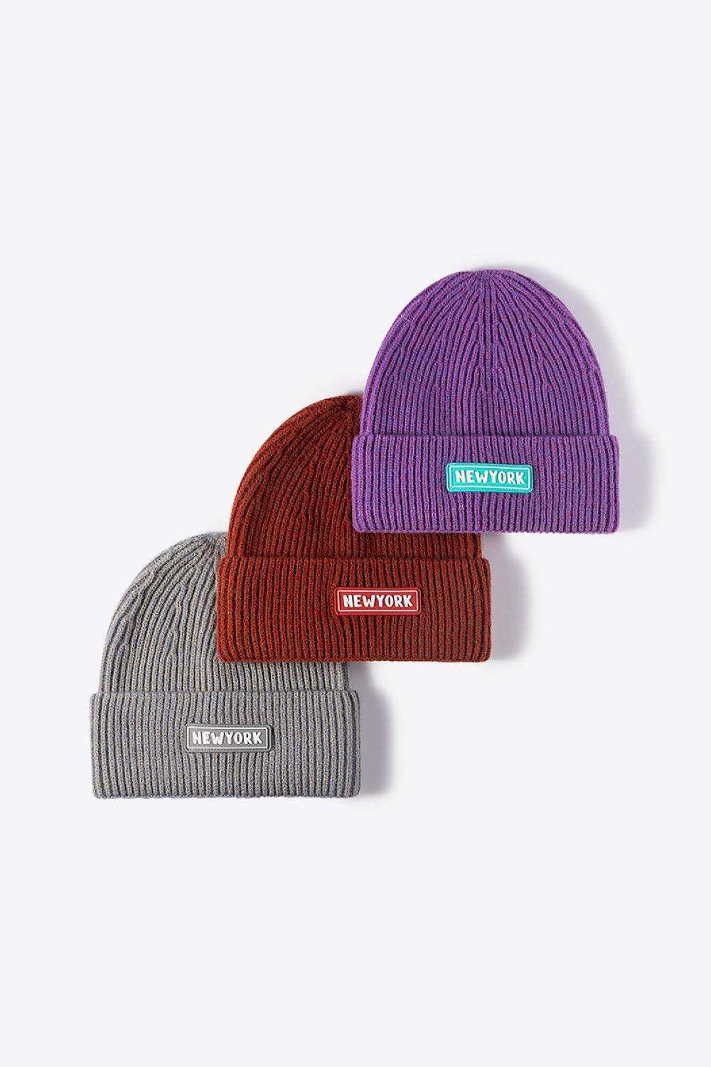 NEWYORK Patch Rib-Knit Cuffed Beanie - Trendsi - Flyclothing LLC
