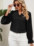 Button Up Flounce Sleeve V-Neck Shirt - Trendsi - Flyclothing LLC