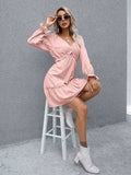 Frill V-Neck Flounce Sleeve Ruffle Hem Dress - Trendsi - Flyclothing LLC