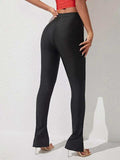 High Waist Slit Skinny Pants - Trendsi - Flyclothing LLC