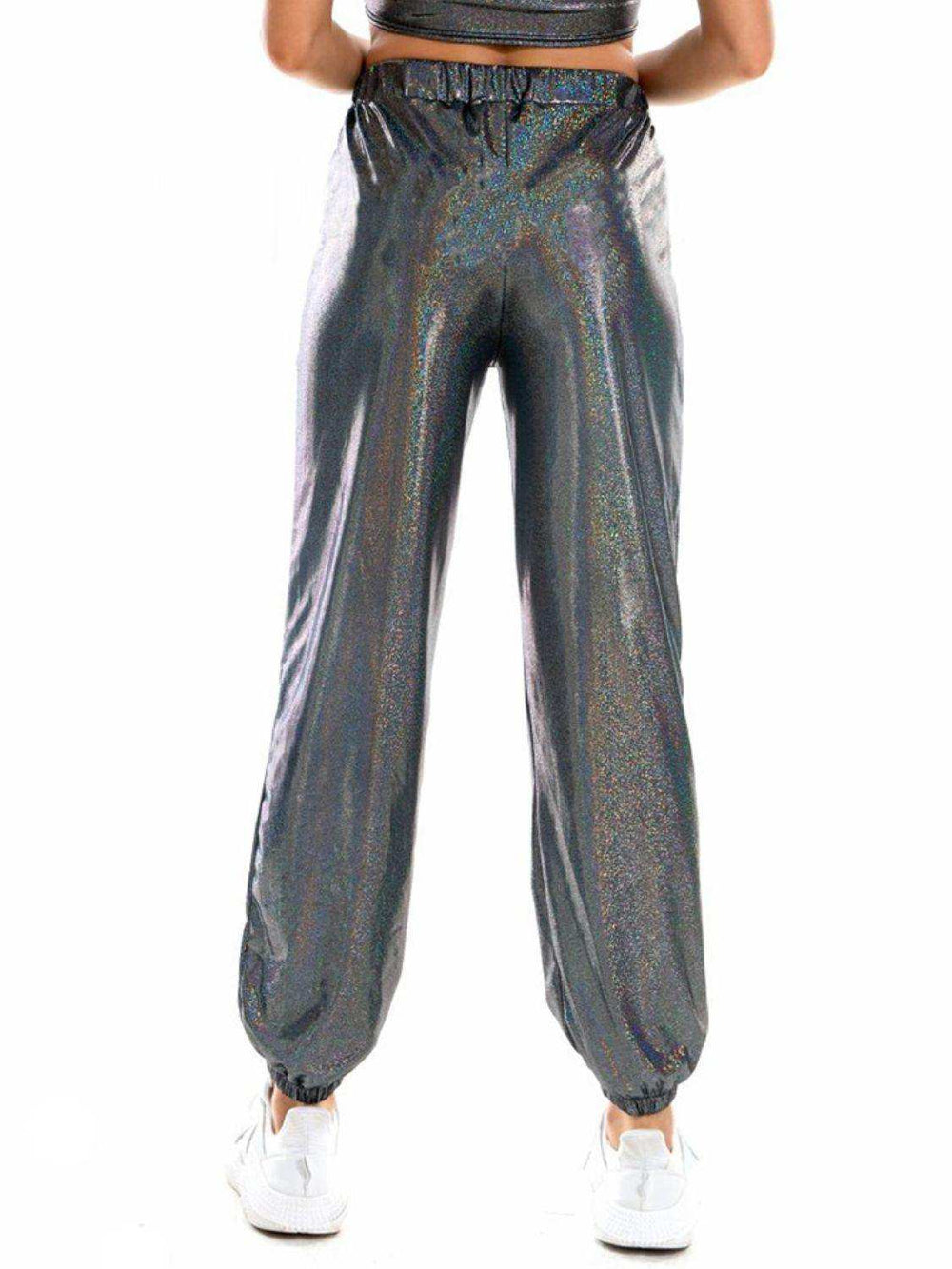 Glitter Elastic Waist Pants with Pockets - Trendsi - Flyclothing LLC