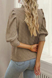 Textured Mock Neck Lantern Sleeve Blouse - Trendsi - Flyclothing LLC