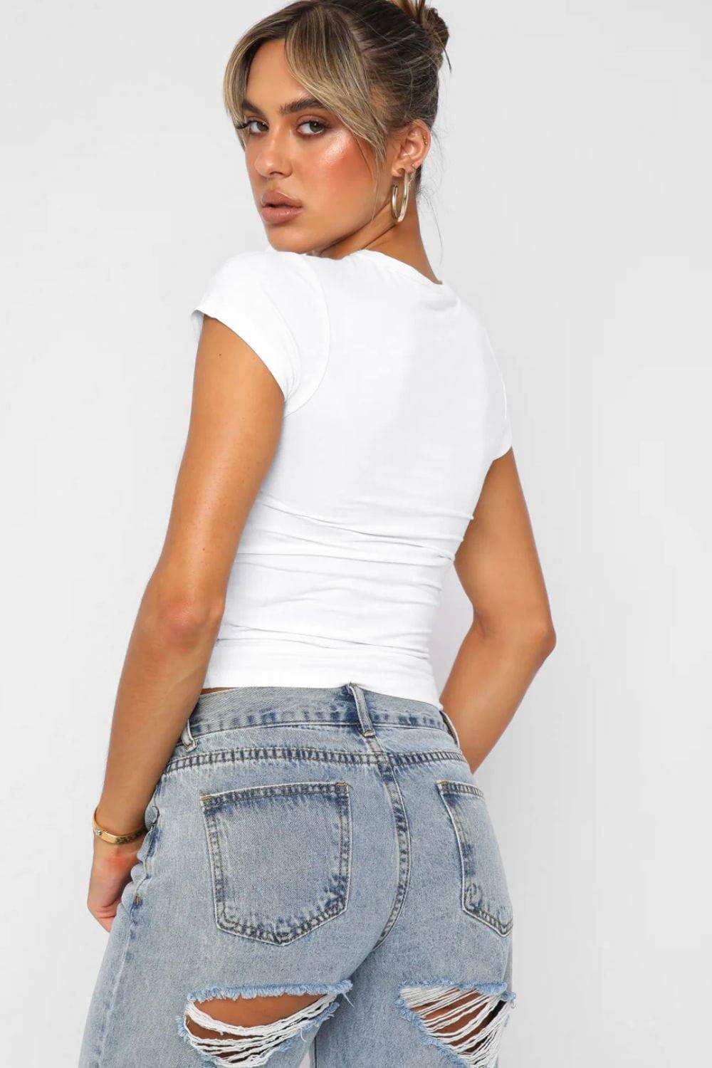 Crewneck Short Sleeve Tee - Trendsi - Flyclothing LLC