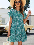 Leopard Short Flounce Sleeve Tiered Dress - Trendsi - Flyclothing LLC