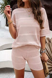 Eyelet Round Neck Top and Shorts Set - Trendsi - Flyclothing LLC