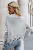 Flower Distressed Ribbed Trim Sweater - Trendsi - Flyclothing LLC