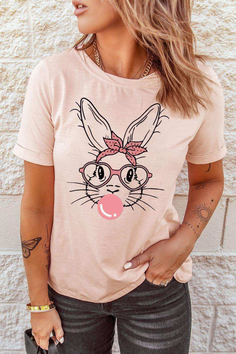 Rabbit Graphic Easter Tee Shirt - Trendsi - Flyclothing LLC