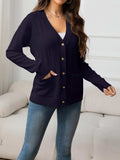 V-Neck Long Sleeve Buttoned Knit Top with Pocket - Trendsi - Flyclothing LLC