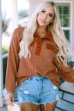 Half-Button Collared Long Sleeve Top - Trendsi - Flyclothing LLC