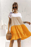 Color Block Round Neck Ruffle Hem Dress - Trendsi - Flyclothing LLC