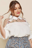 Plus Size Embroidered Ruffle Trim Collared Half Sleeve Blouse - Trendsi - Flyclothing LLC