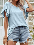 Round Neck Flutter Sleeve Blouse - Trendsi - Flyclothing LLC