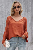 V-Neck Spliced Lace Flare Sleeve Top - Trendsi - Flyclothing LLC