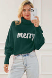 Merry Letter Embroidered High Neck Sweater - Trendsi - Flyclothing LLC