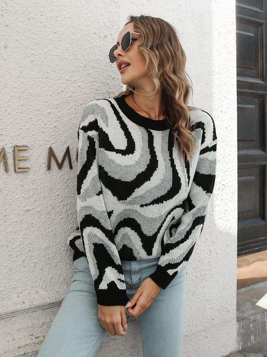 Round Neck Dropped Shoulder Sweater - Trendsi - Flyclothing LLC