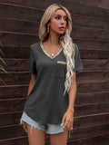 Glitter V-Neck Short Sleeve Tee Shirt - Trendsi - Flyclothing LLC