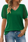 Swiss Dot Puff Sleeve V-Neck Tee - Trendsi - Flyclothing LLC