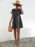 Striped Polka Dot Frill Short Sleeve Mini Dress - Trendsi - Flyclothing LLC