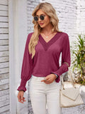Smocked V-Neck Long Sleeve Blouse - Trendsi - Flyclothing LLC