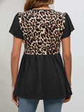 Leopard Round Neck Flutter Sleeve Babydoll Blouse - Trendsi - Flyclothing LLC