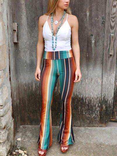 High Waist Striped Bootcut Pants - Trendsi - Flyclothing LLC