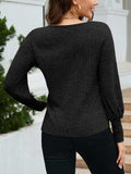 Ribbed Round Neck Lantern Sleeve Knit Top - Trendsi - Flyclothing LLC