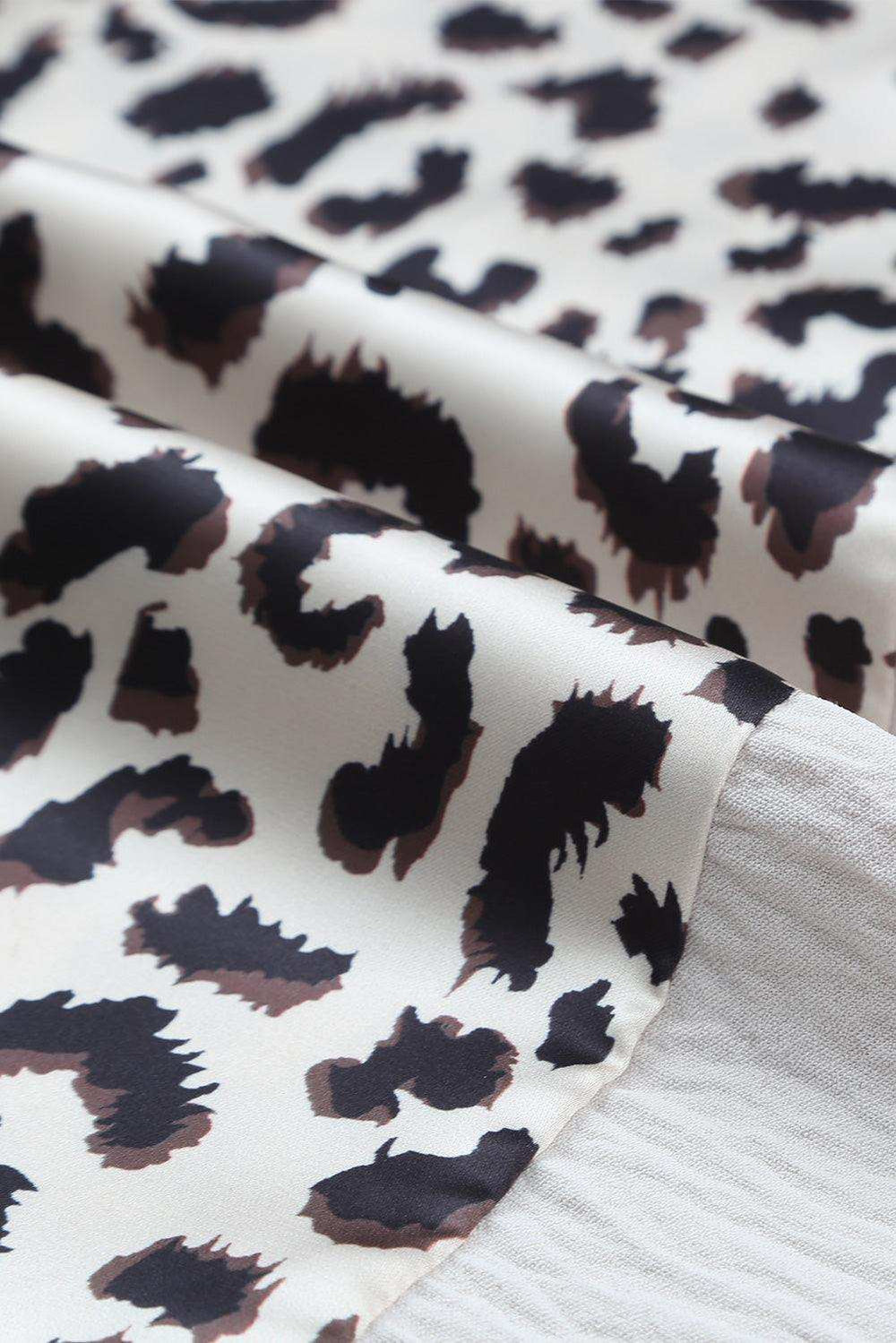 Leopard Color Block V-Neck Blouse - Trendsi - Flyclothing LLC