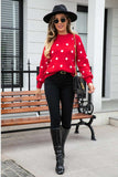 Polka Dot Round Neck Dropped Shoulder Sweater - Trendsi - Flyclothing LLC