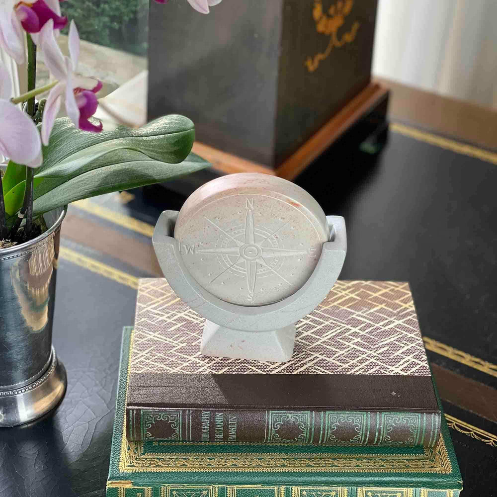 Compass Soapstone Sculpture, Light Gray Stone - SMOLArt - Flyclothing LLC