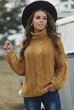 Cable-Knit Turtleneck Dropped Shoulder Sweater - Trendsi - Flyclothing LLC